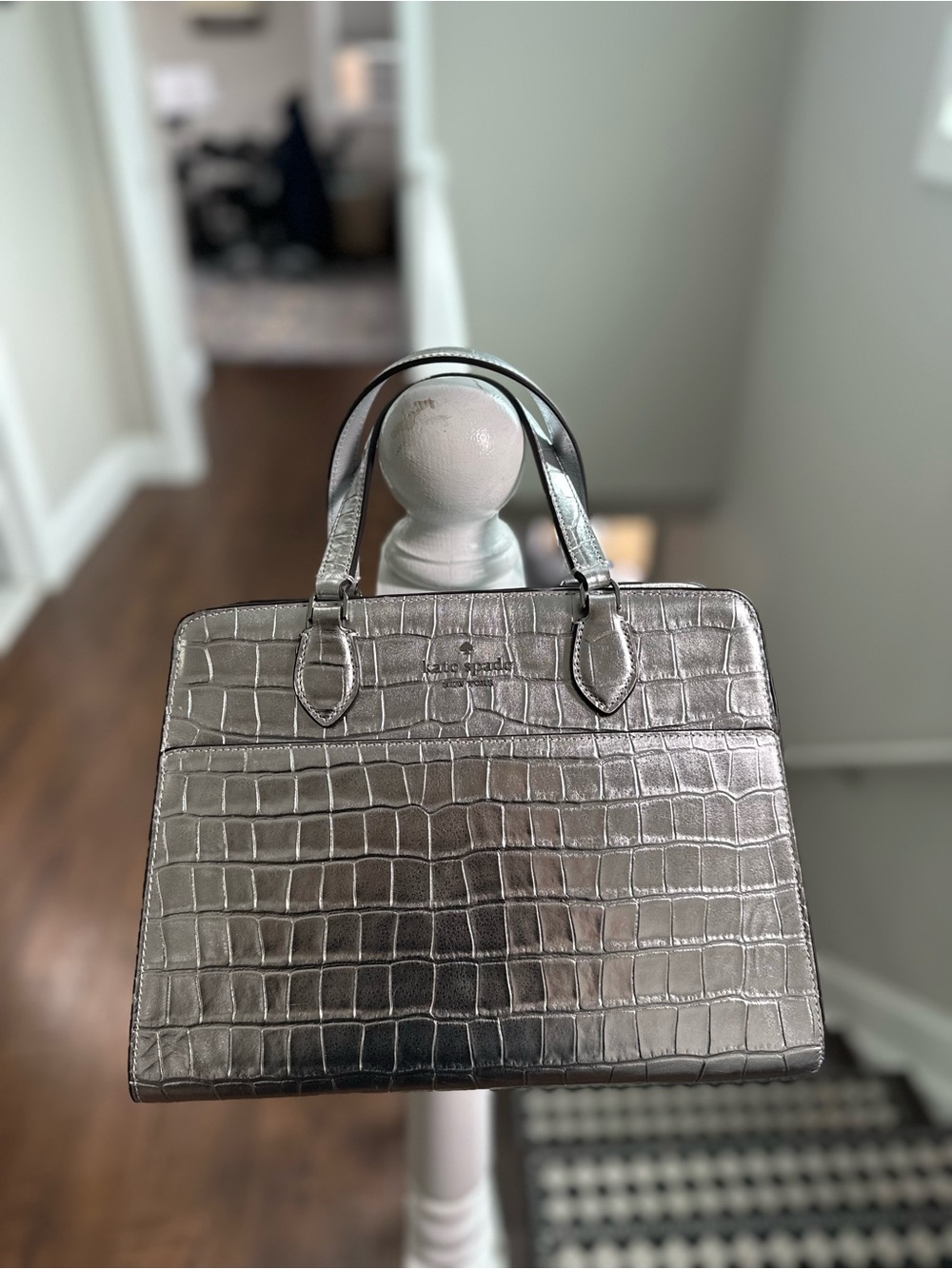 kate spade Silver Metallic Croc-Embossed Top-Handle Briefcase